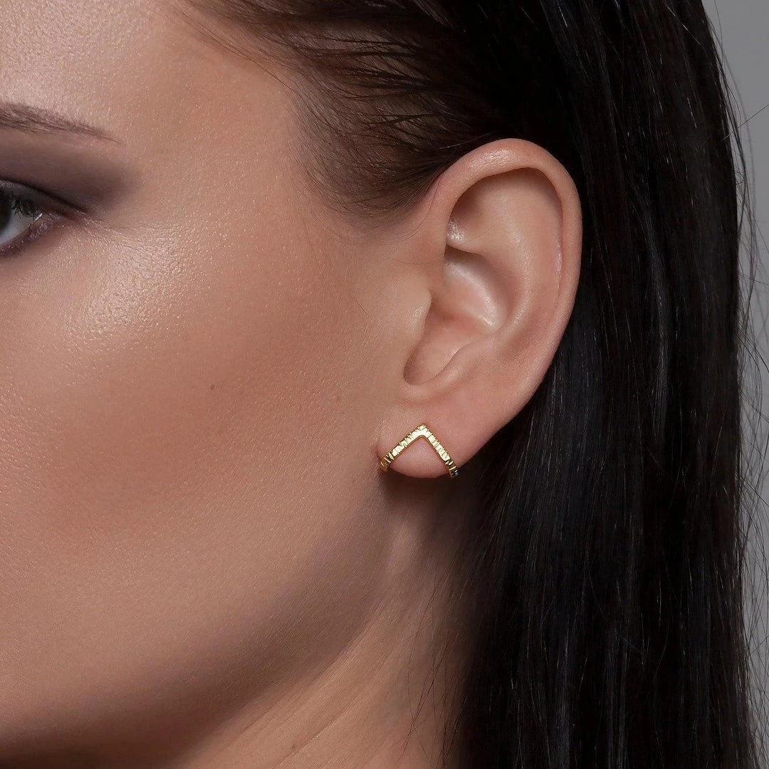 Triangle Geometric Gold Stud Earrings for women unusual unique 