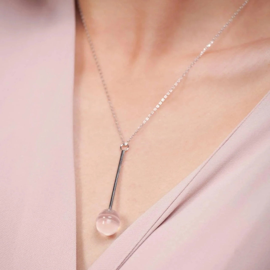 Rose Quartz Lollipop Silver pendant statement unique Necklace