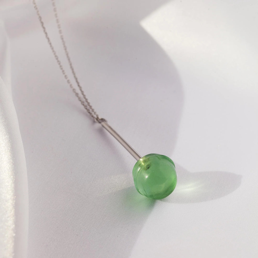 Green Fluorite Lollipop Silver  Chain statement long layering Necklace