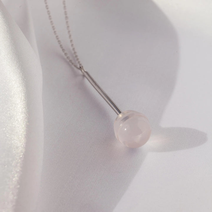 Rose Quartz Lollipop Silver pendant statement unique Necklace