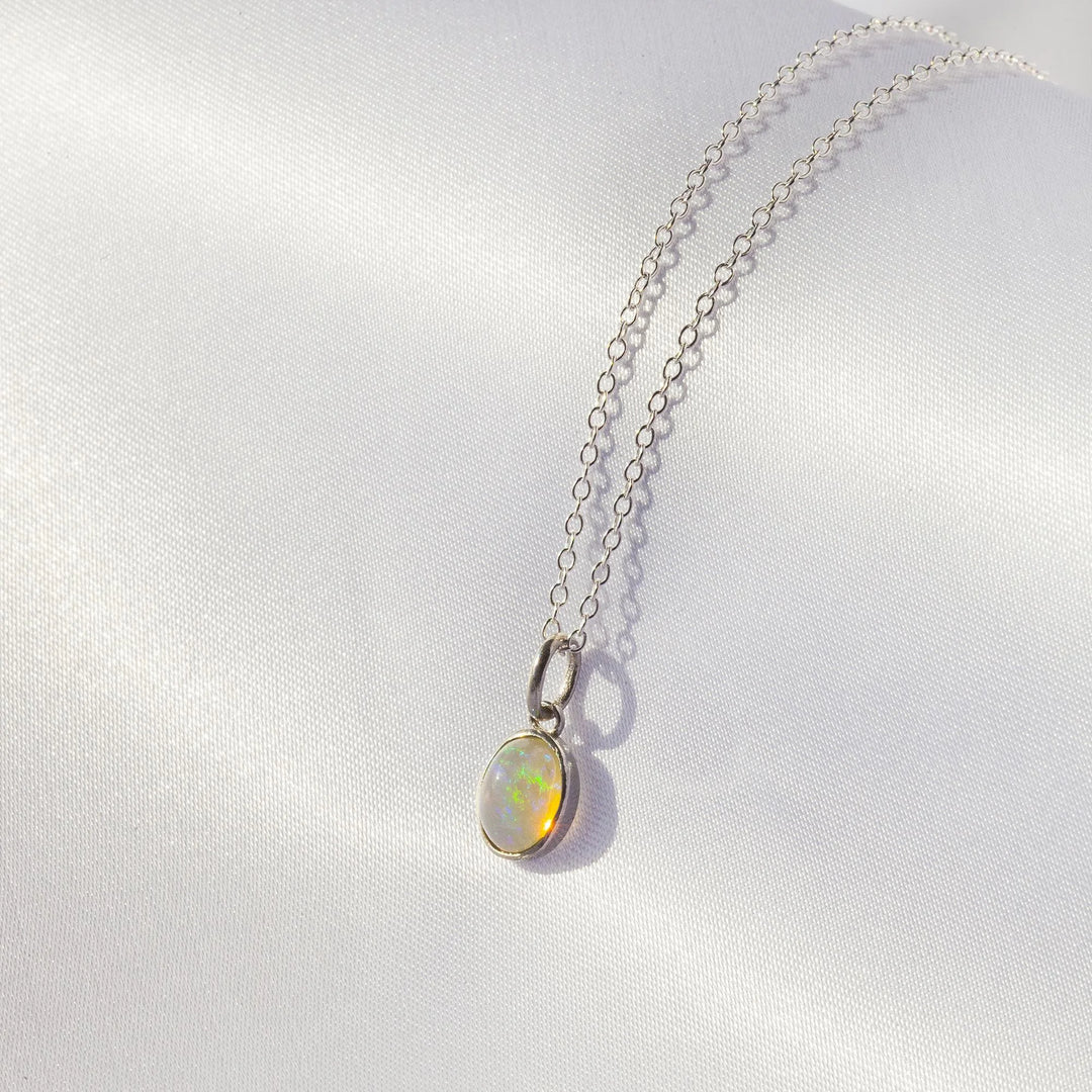 8 mm Ethiopian Opal Silver Necklace