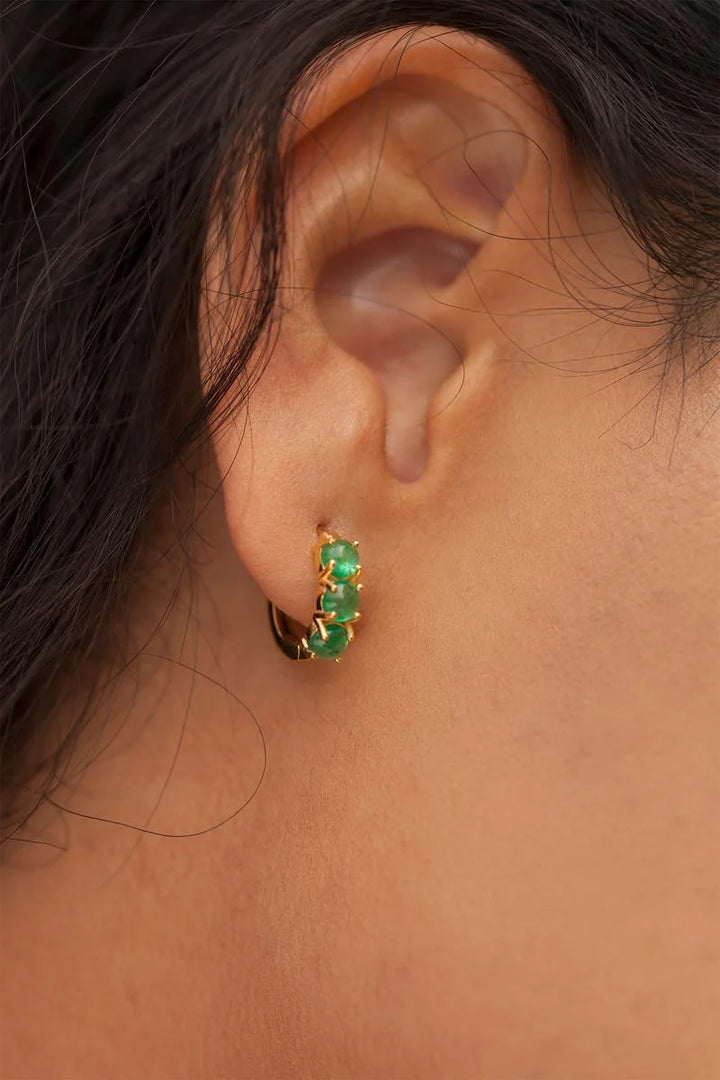 zambian emerald silver huggie hoop earrings 