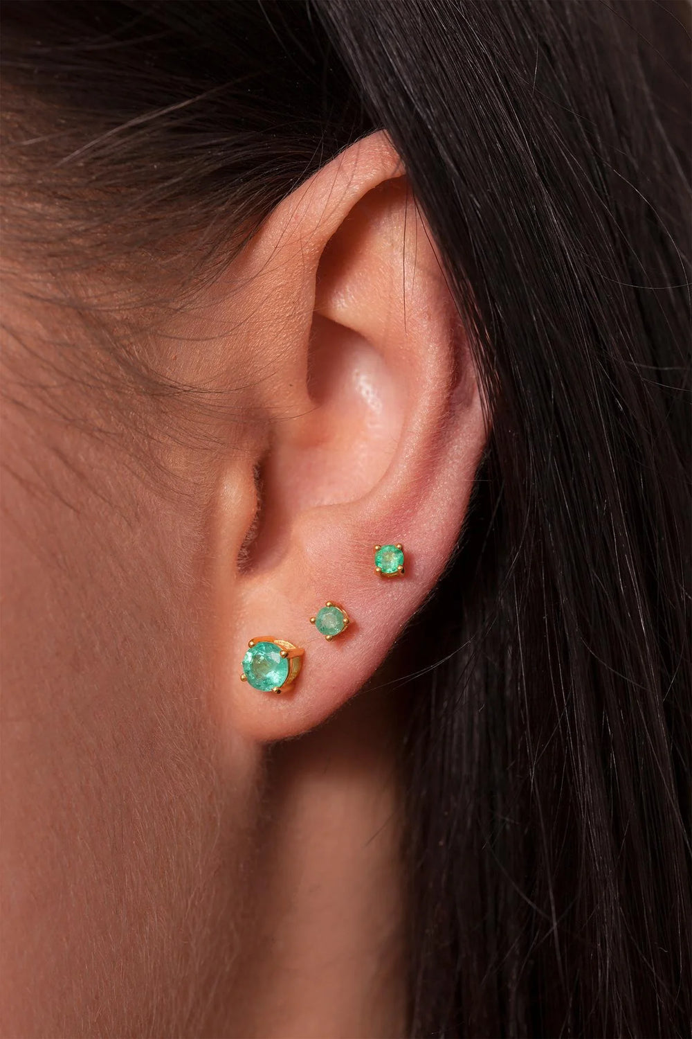 5 mm Zambian Emerald Gold Earrings