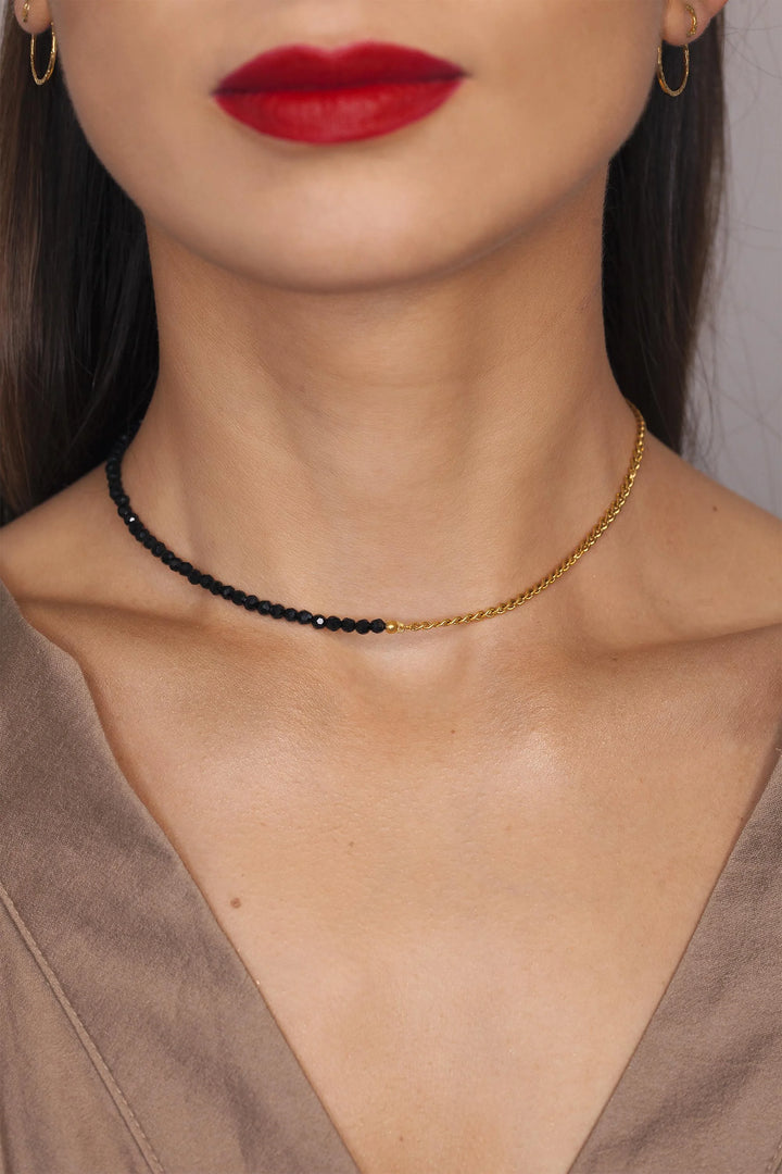 Black Spinel Gold Chain Necklace