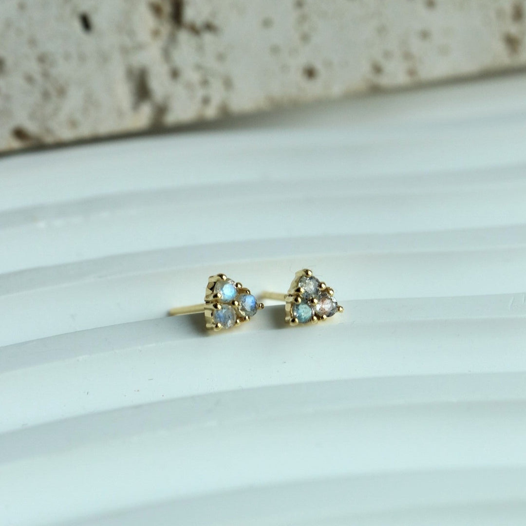 Labradorite Trio Gold Stud Tiny Earrings