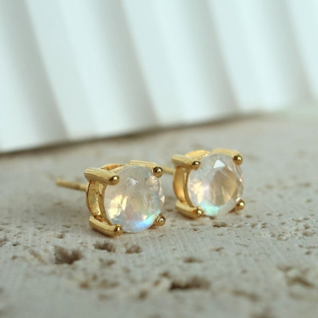 6 mm Moonstone Gold Stud Earrings