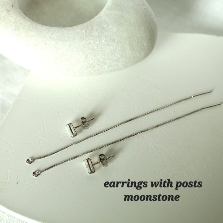 Moonstone Threader Chain Silver Earrings