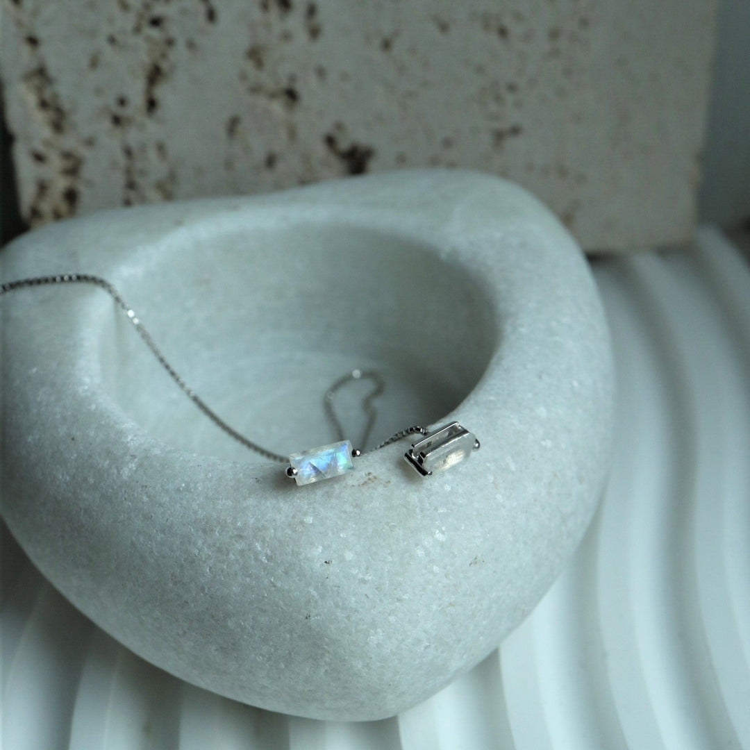 Moonstone Threader Chain Silver Earrings