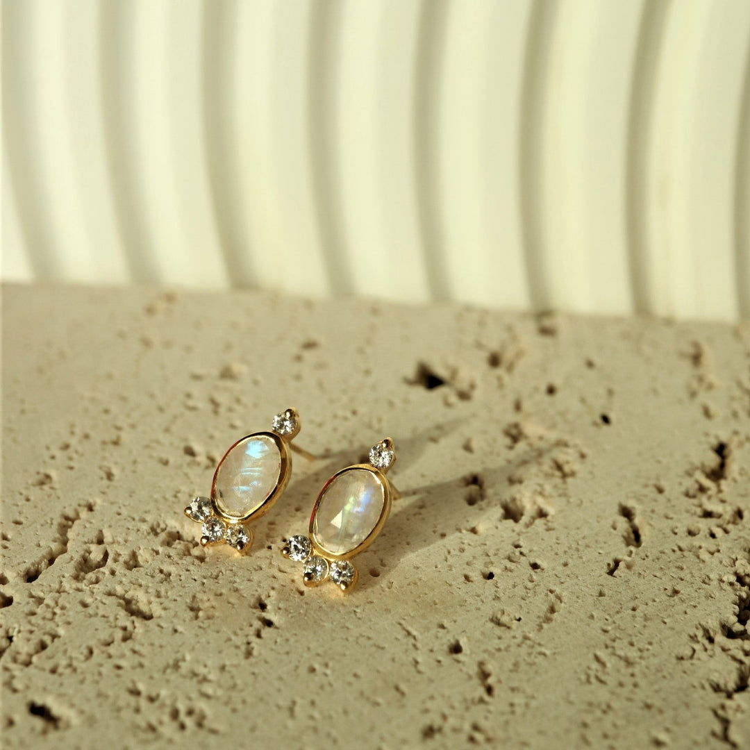 Cara - Organic Rose Cut Moonstone Gold Earrings