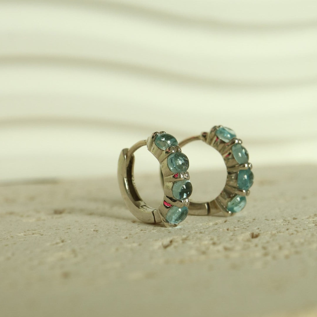 natural aquamarine huggie hoop sterling silver earrings 