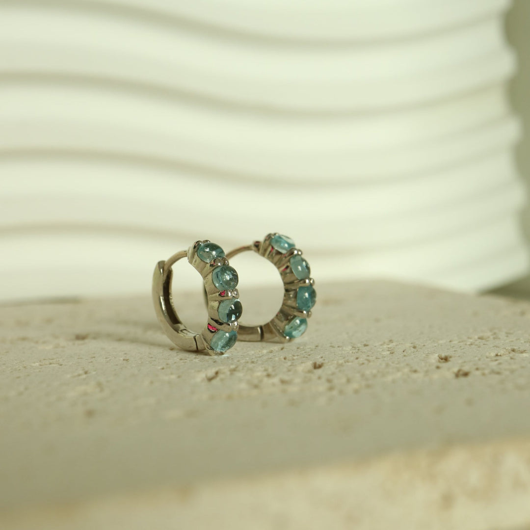 natural aquamarine silver huggie hoop earrings