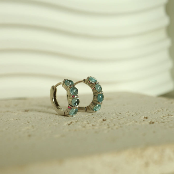 natural aquamarine silver huggie hoop earrings