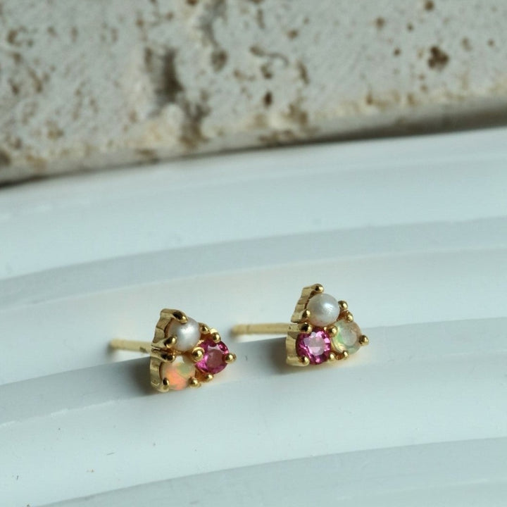 Pink Tourmaline Dainty Trio Gold Earrings