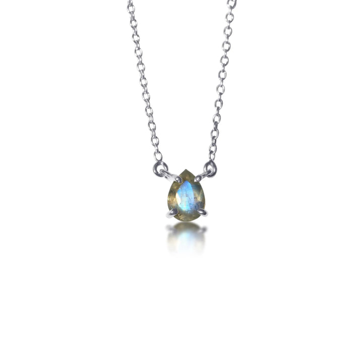 Pear Cut rainbow Moonstone Silver Choker pendant Necklace